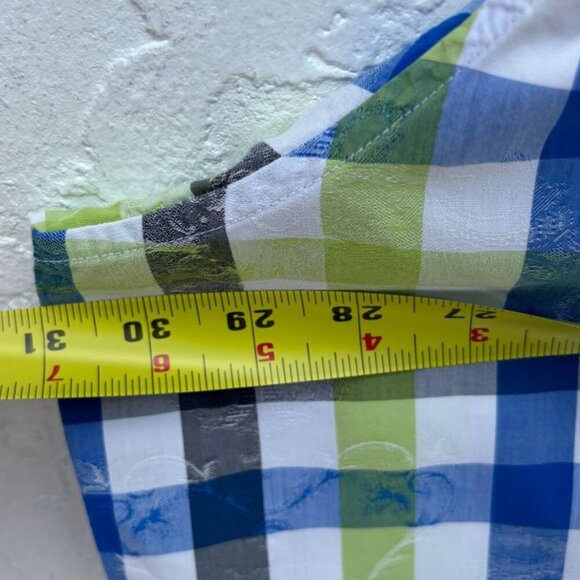 Robert Graham Mens Contemporary Fit Paisley Checkered Polo Blue Green Size 3XL - Picture 2 of 10